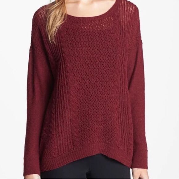 Eileen Fisher Alpaca Wool Blend High Low Sweater in Burgundy Size Medium - Picture 2 of 9